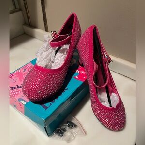 NIB—LINK “Dana 53K” Fuchsia Rhinestone Heels, Girls size 3